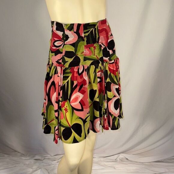 Vintage NANETTE LEPORE SILK Lotus Floral Corset Style Mini Skirt Size 4 - Picture 2 of 12